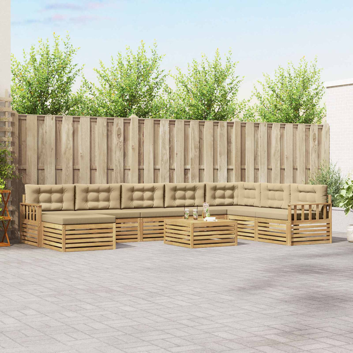 Buiten bankenset 9 pcs Wit en Beige Massief Acaciahout is nu te koop bij PeponiXL, paradijselijk wonen!