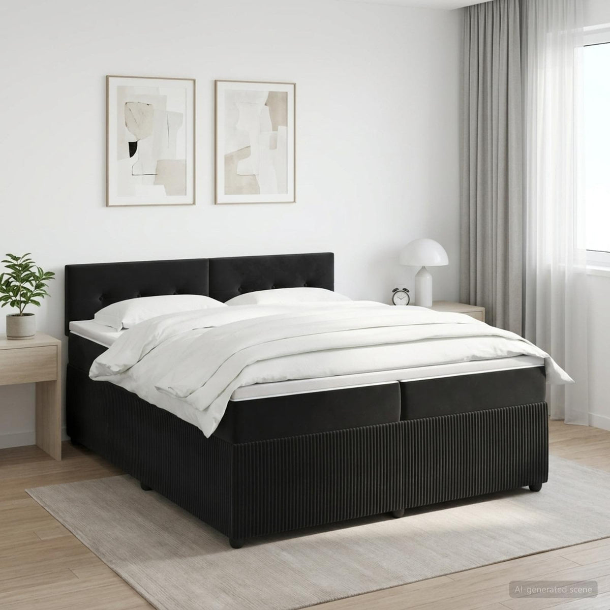 Boxspringbed met matras Zwart 200 x 200 cm Fluweel is nu te koop bij PeponiXL, paradijselijk wonen!