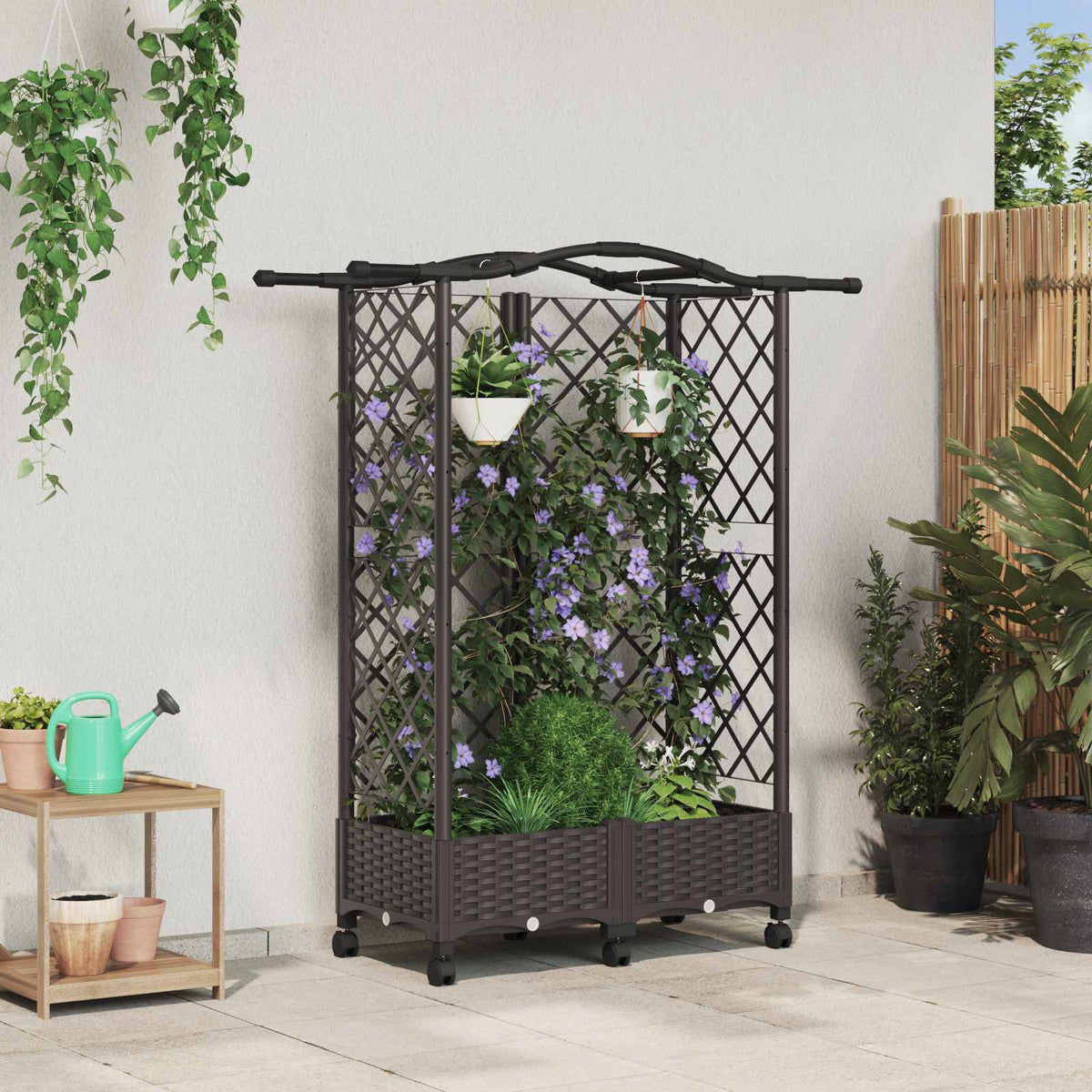 Verhoogd Bed met Trellis en Dak Bruin 124 x 40 x 129 cm PP is nu te koop bij PeponiXL, paradijselijk wonen!