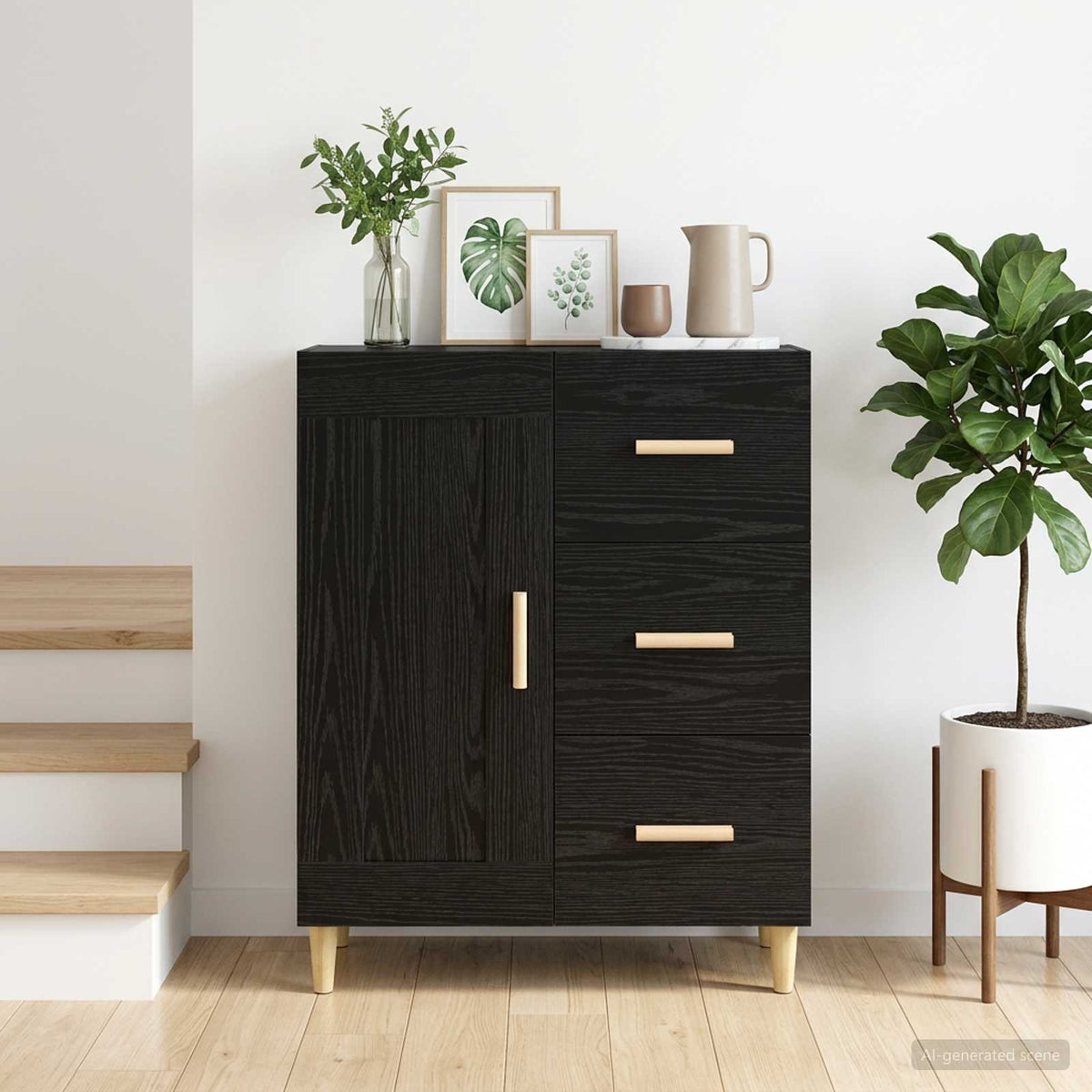 Dressoir Zwart eiken 69,5 x 34 x 90 cm Bewerkt hout is nu te koop bij PeponiXL, paradijselijk wonen!