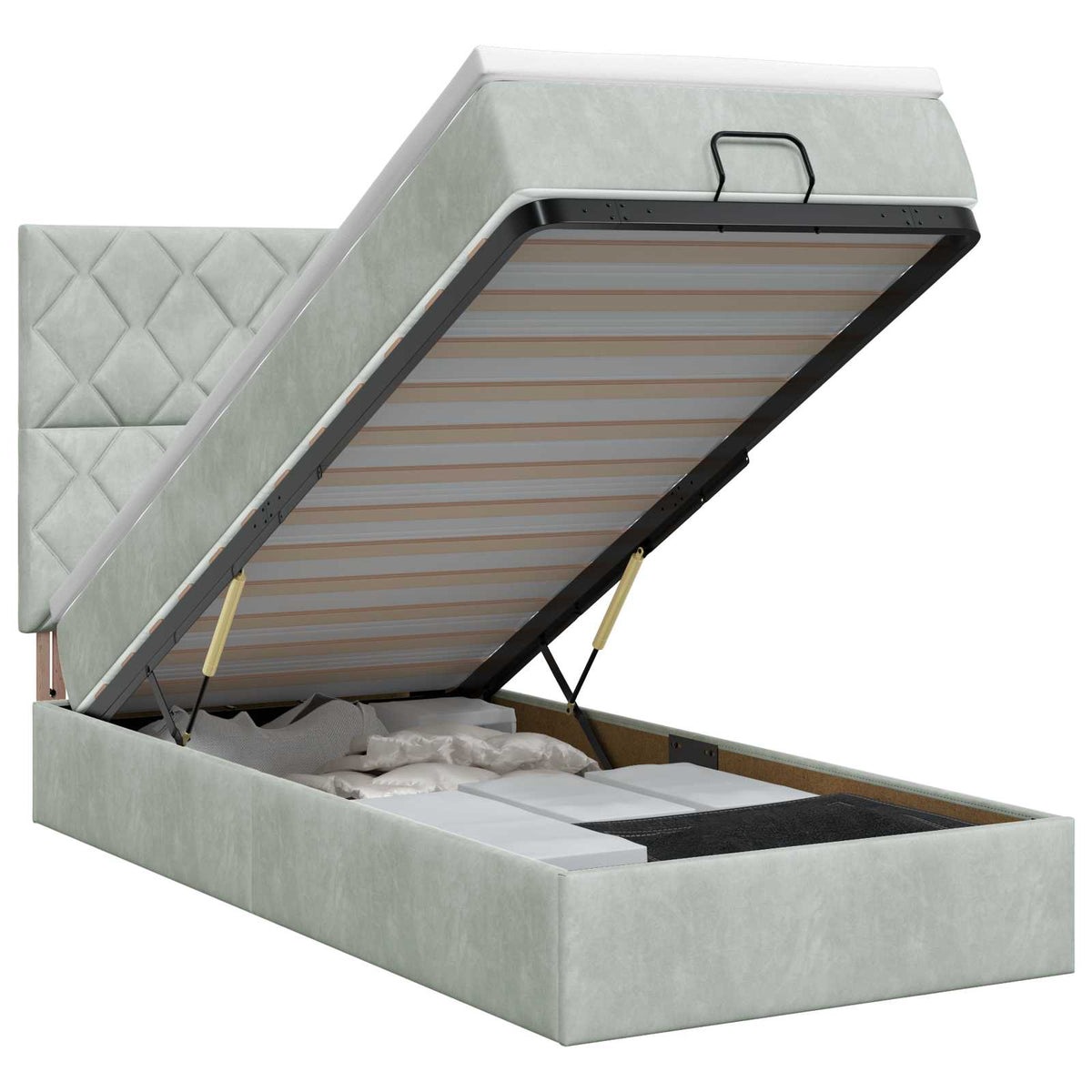 Ottoman bed met matras Lichtgrijs 90 x 200 cm Fluweel is nu te koop bij PeponiXL, paradijselijk wonen!