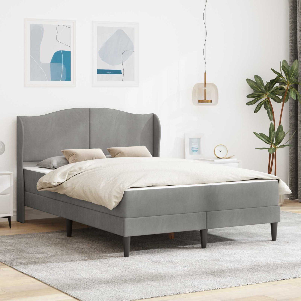 Bedframe met hoofdeinde Lichtgrijs 160 x 200 cm Fluweel is nu te koop bij PeponiXL, paradijselijk wonen!