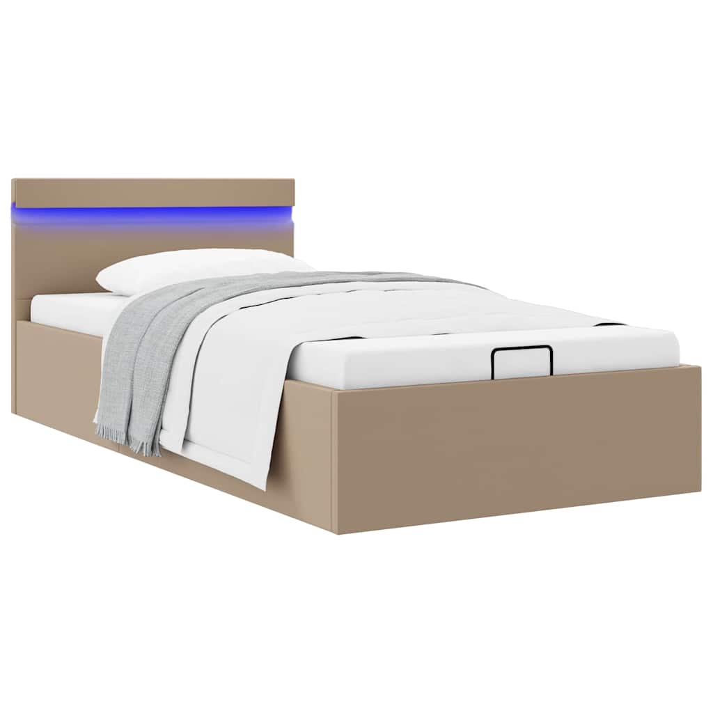 Bedframe met opslag en LED kunstleer cappuccino 90x200 cm is nu te koop bij PeponiXL, paradijselijk wonen!