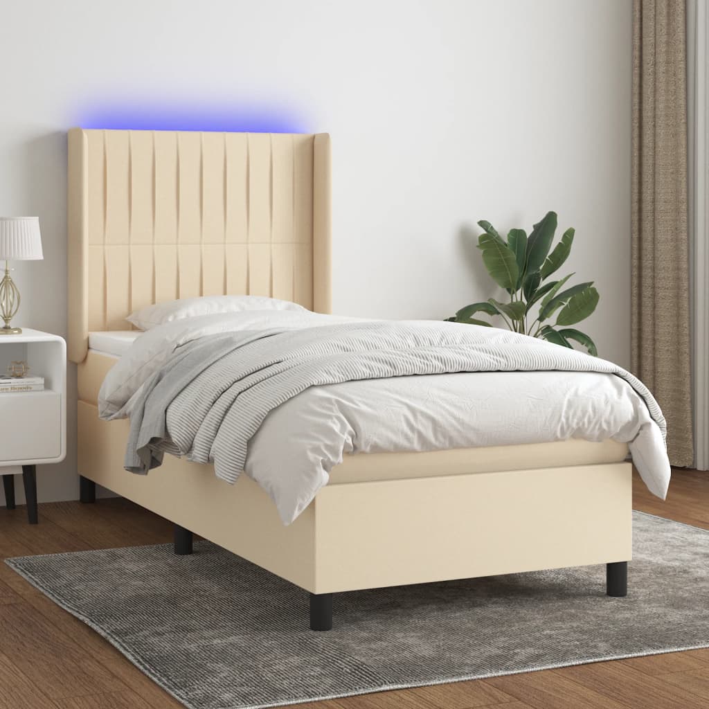 Boxspring met matras en LED stof crèmekleurig 80x200 cm is nu te koop bij PeponiXL, paradijselijk wonen!