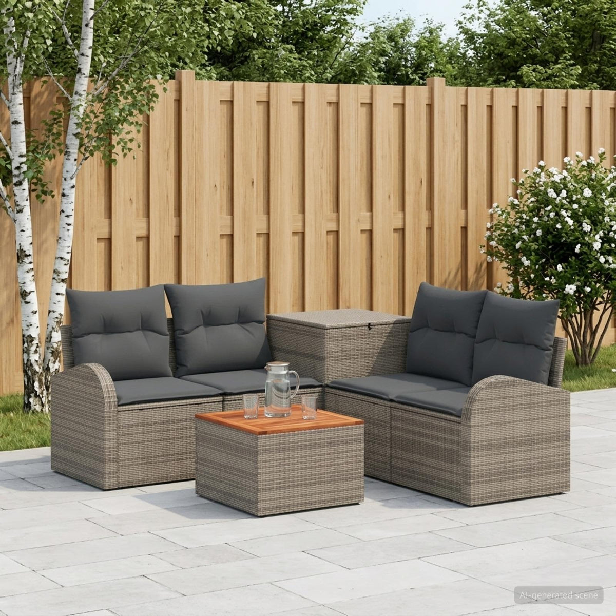 Bankstel 6 st Grijs en Donkergrijs Poly Rattan en Staal is nu te koop bij PeponiXL, paradijselijk wonen!