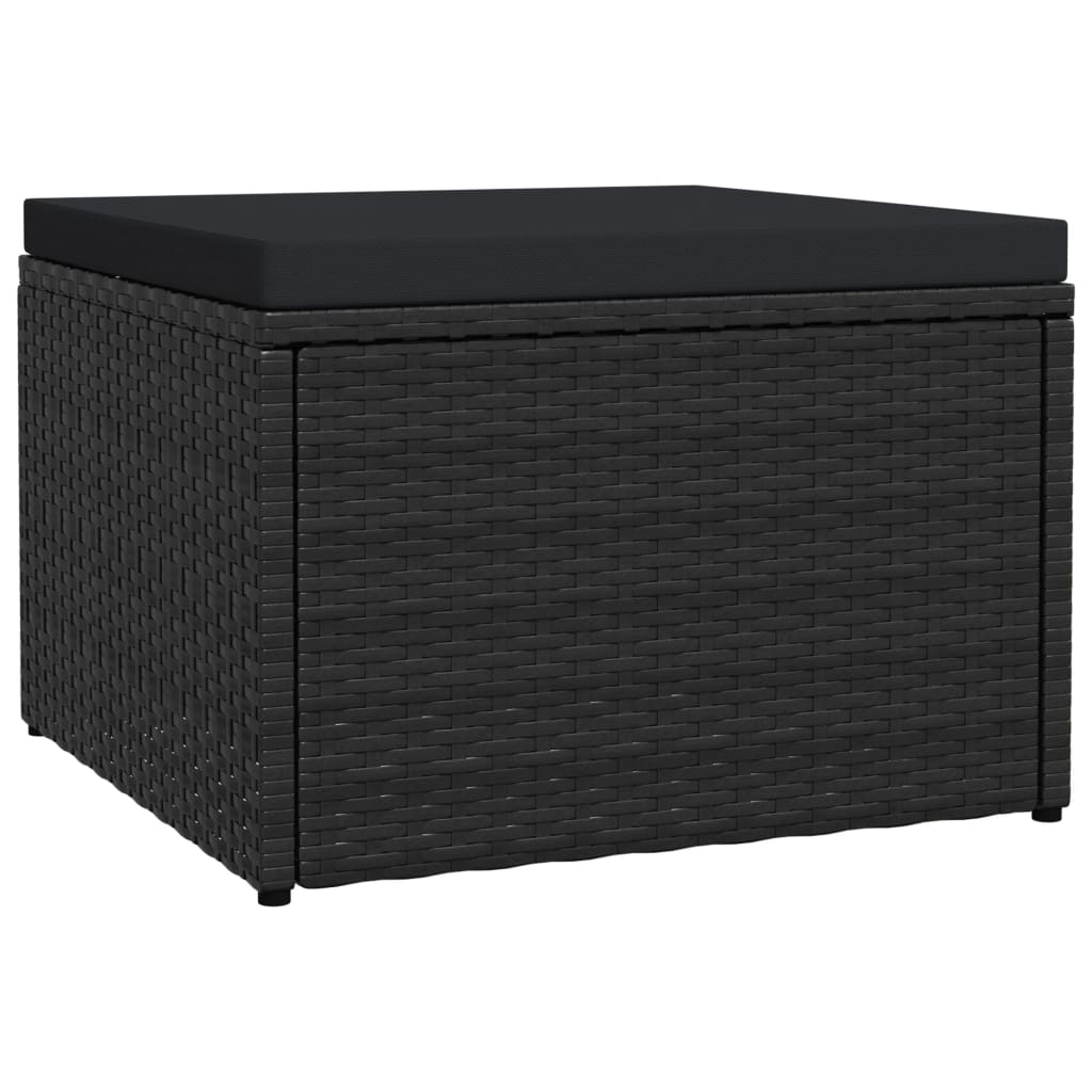 Tuinvoetenbank met kussen poly rattan zwart is nu te koop bij PeponiXL, paradijselijk wonen!