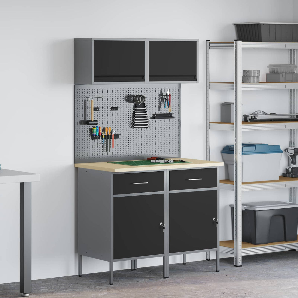 Werkkast set met lade met plank met opslag met slot 8 pcs Grijs is nu te koop bij PeponiXL, paradijselijk wonen!
