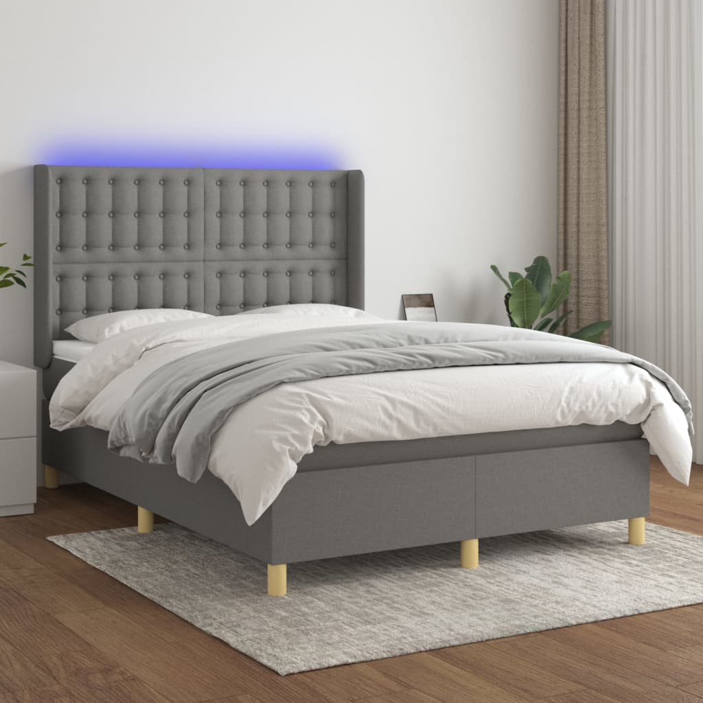 Boxspring met matras en LED stof donkergrijs 140x200 cm is nu te koop bij PeponiXL, paradijselijk wonen!