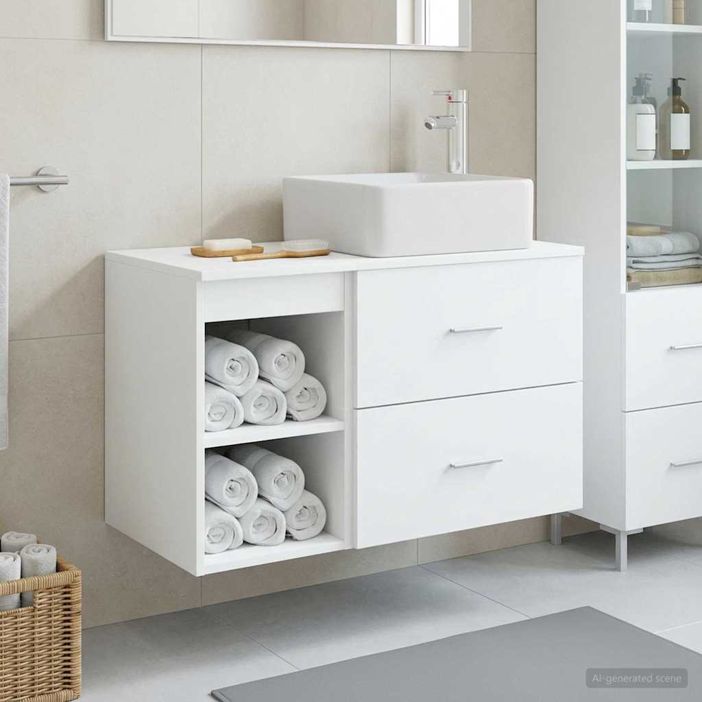 Badkamermeubelset 2 pcs Wit Bewerkt hout is nu te koop bij PeponiXL, paradijselijk wonen!