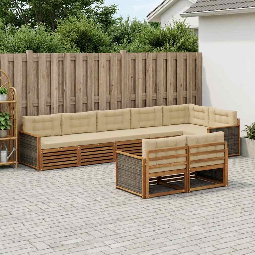 Buiten bankenset met kussen 8 pcs Natuurlijk en Beige is nu te koop bij PeponiXL, paradijselijk wonen!