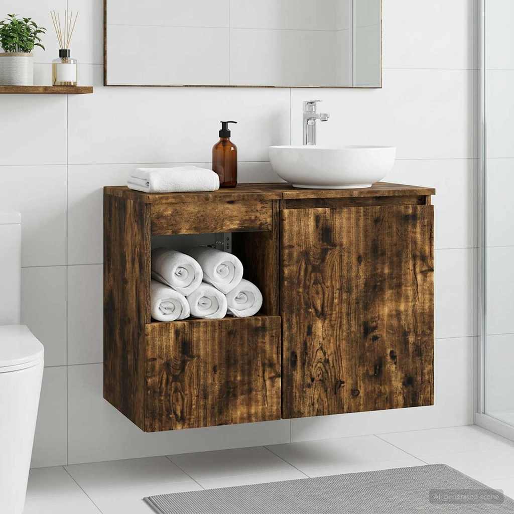 Badkamerkast Gerookt eiken 30 x 35 x 50 cm Bewerkt hout is nu te koop bij PeponiXL, paradijselijk wonen!
