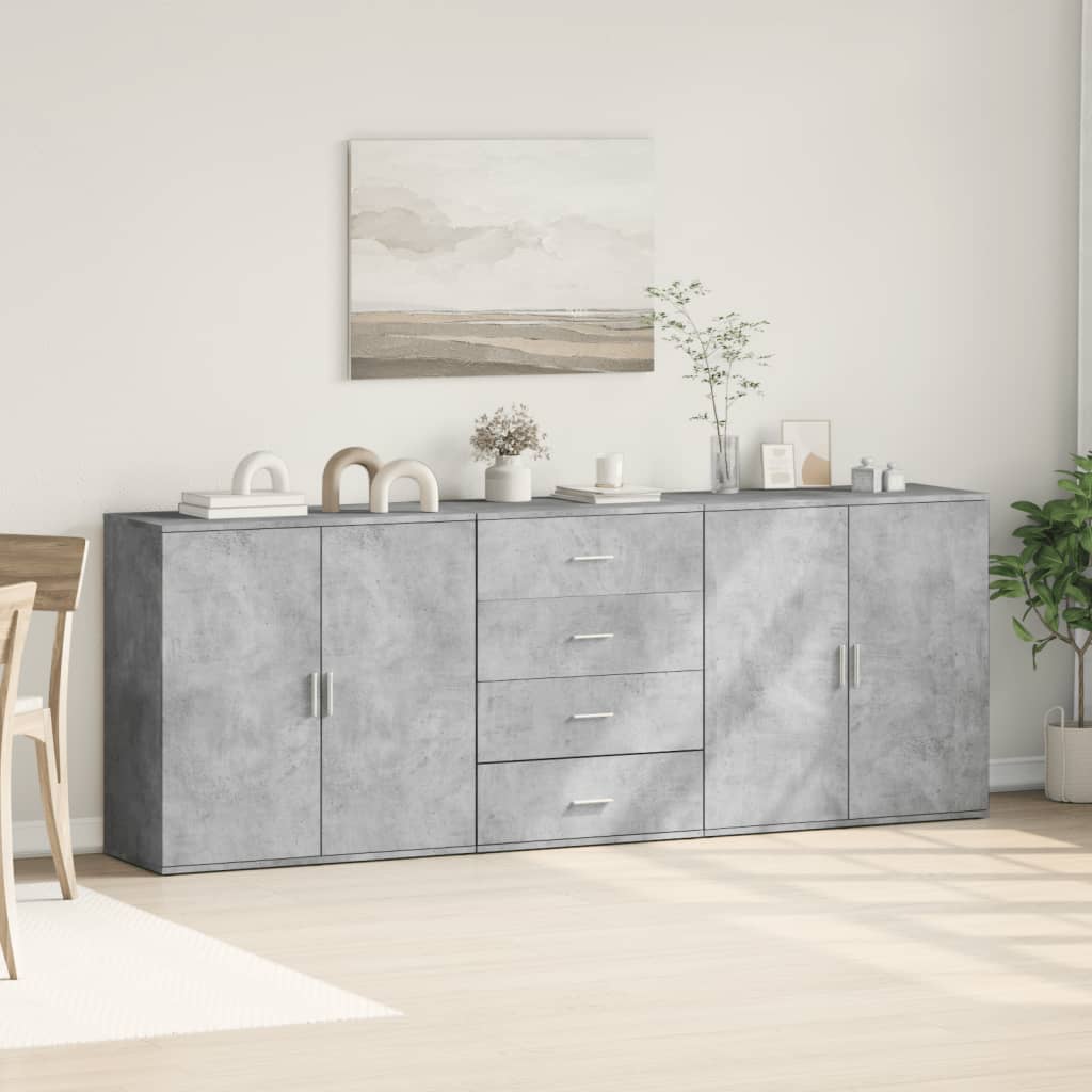 Dressoirs 3 st bewerkt hout betongrijs is nu te koop bij PeponiXL, paradijselijk wonen!