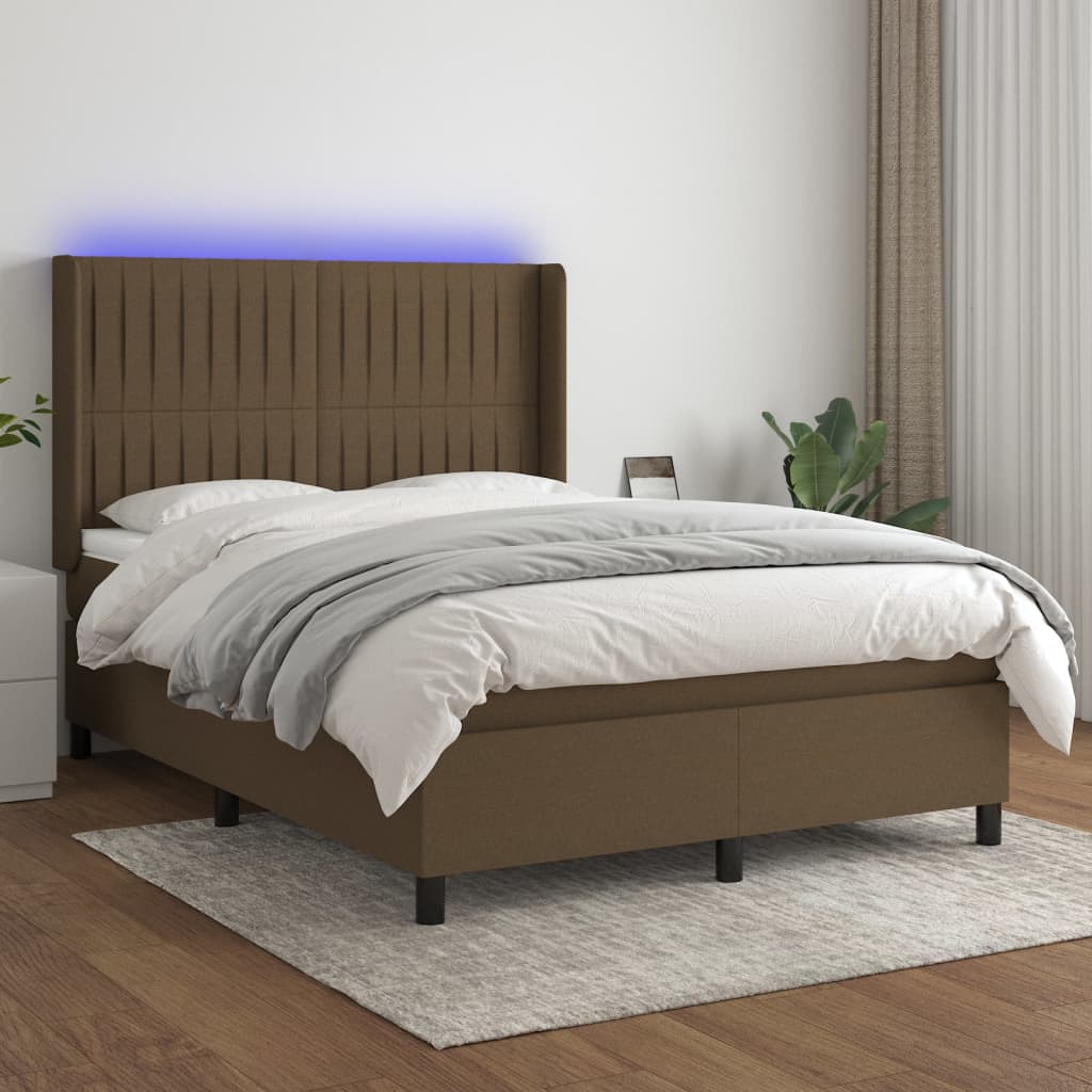 Boxspring met matras en LED stof donkerbruin 140x190 cm is nu te koop bij PeponiXL, paradijselijk wonen!