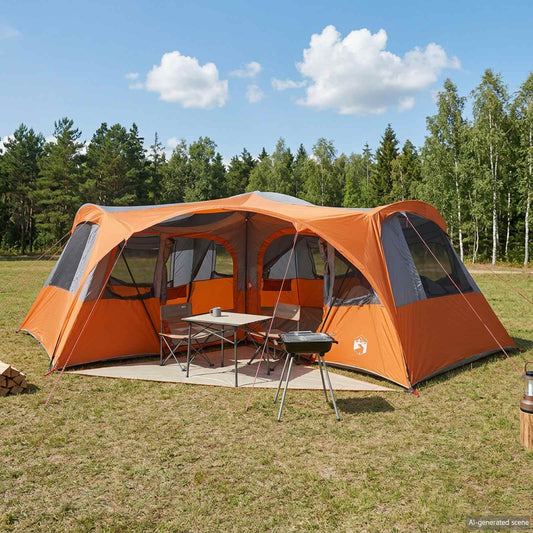 Gezinstent met regenzeil waterdicht 6-persoons Grijs en Oranje is nu te koop bij PeponiXL, paradijselijk wonen!