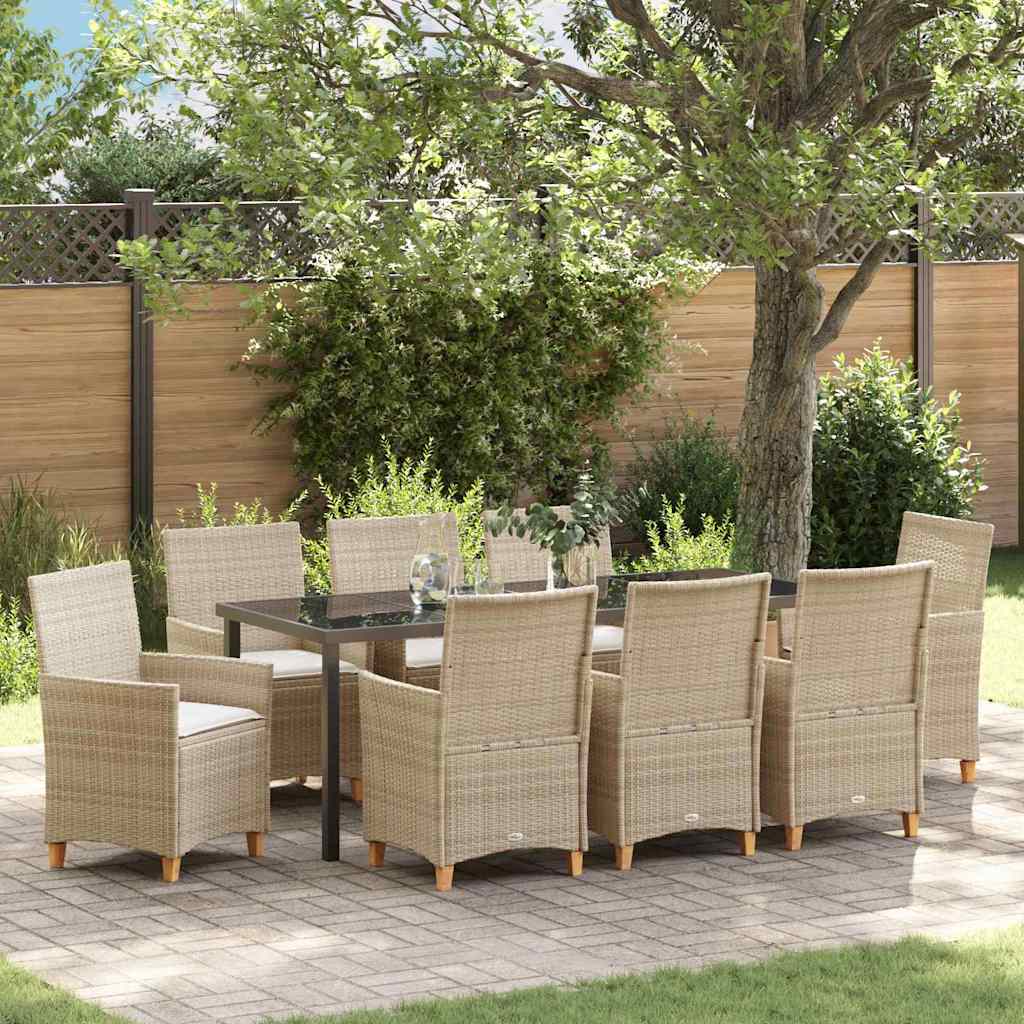 Tuin eettafelset 9 pcs Beige poly rattan is nu te koop bij PeponiXL, paradijselijk wonen!