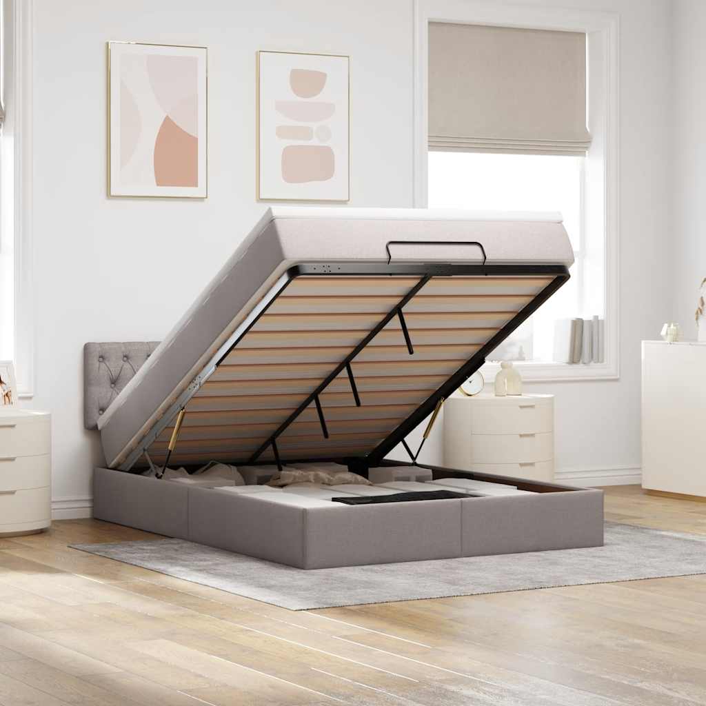 Bed poef met matras en LED's 140x200 cm stof taupe is nu te koop bij PeponiXL, paradijselijk wonen!