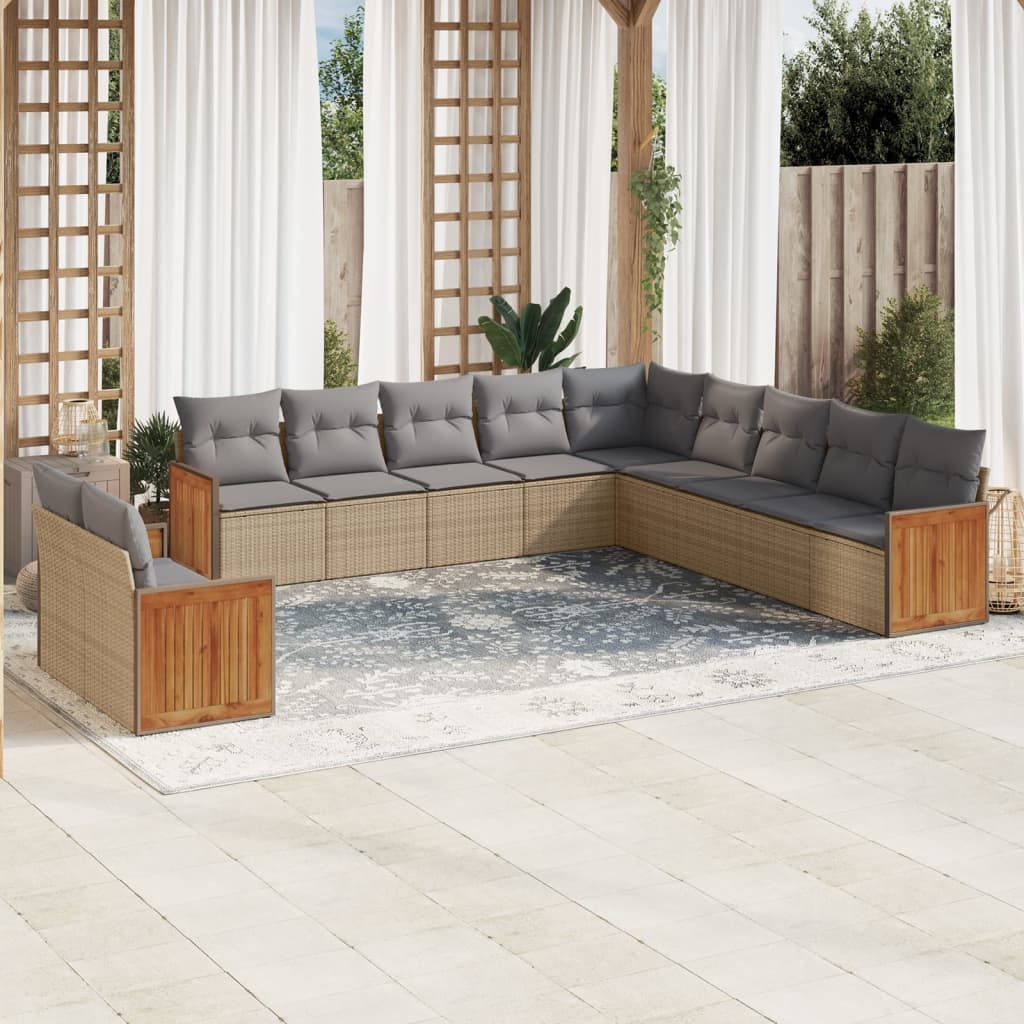 11-delige Tuinset met kussens poly rattan beige is nu te koop bij PeponiXL, paradijselijk wonen!