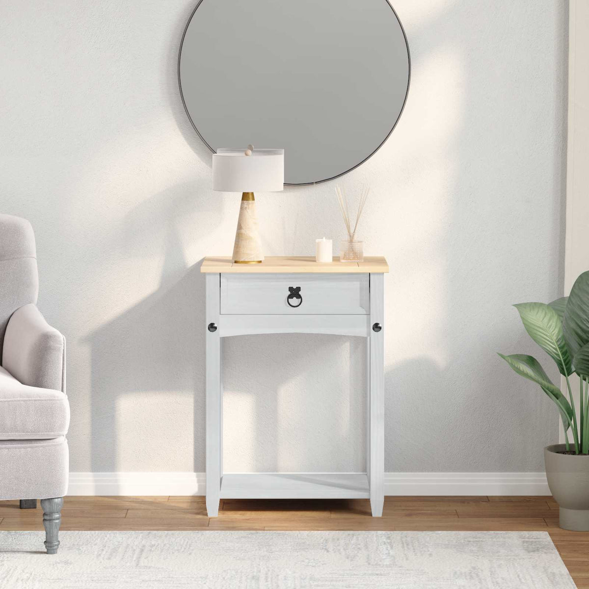Console tafel met lade Wit 55 x 35 x 73 cm Massief grenenhout is nu te koop bij PeponiXL, paradijselijk wonen!