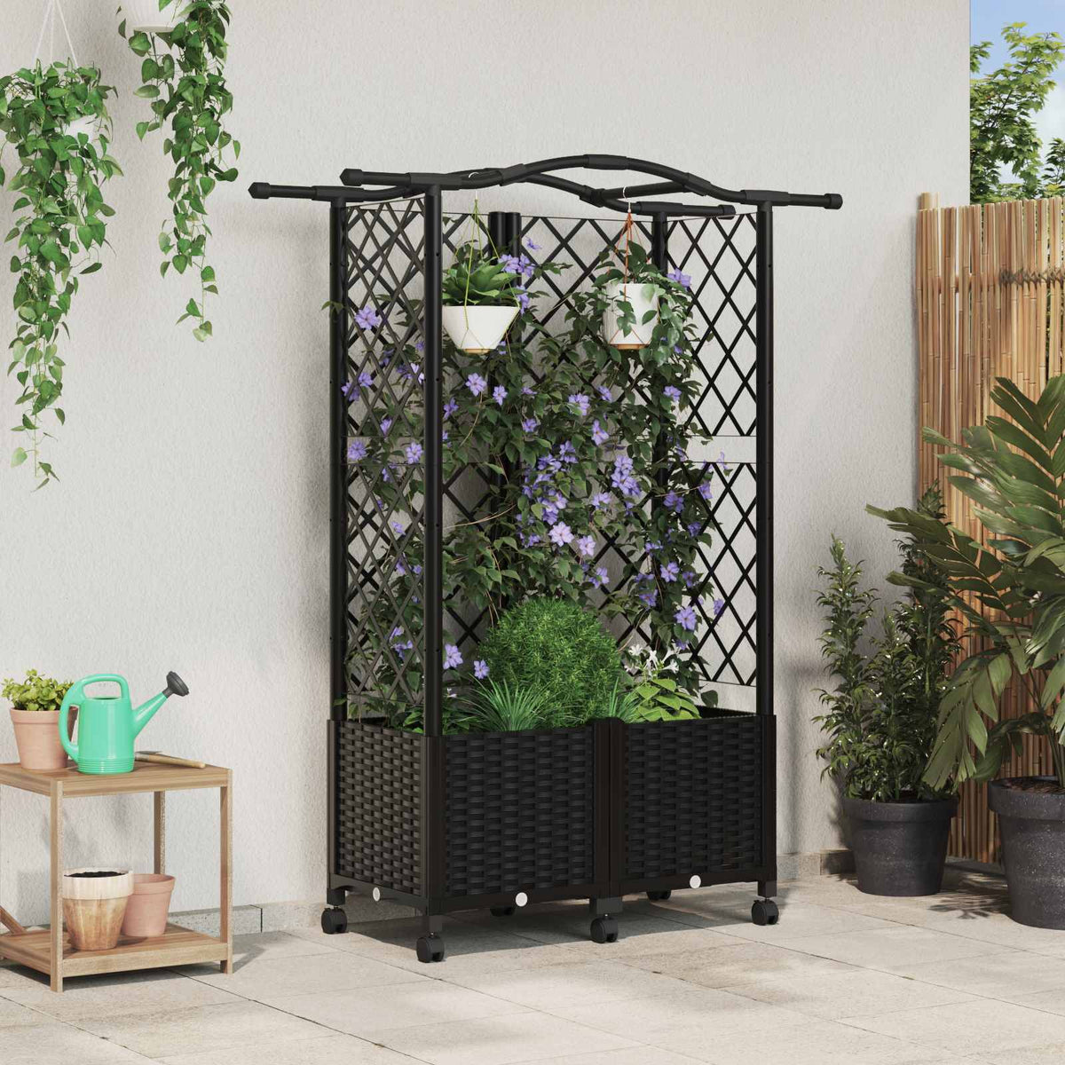 Verhoogd Bed met Trellis en Dak Zwart 122 x 40 x 144 cm PP is nu te koop bij PeponiXL, paradijselijk wonen!