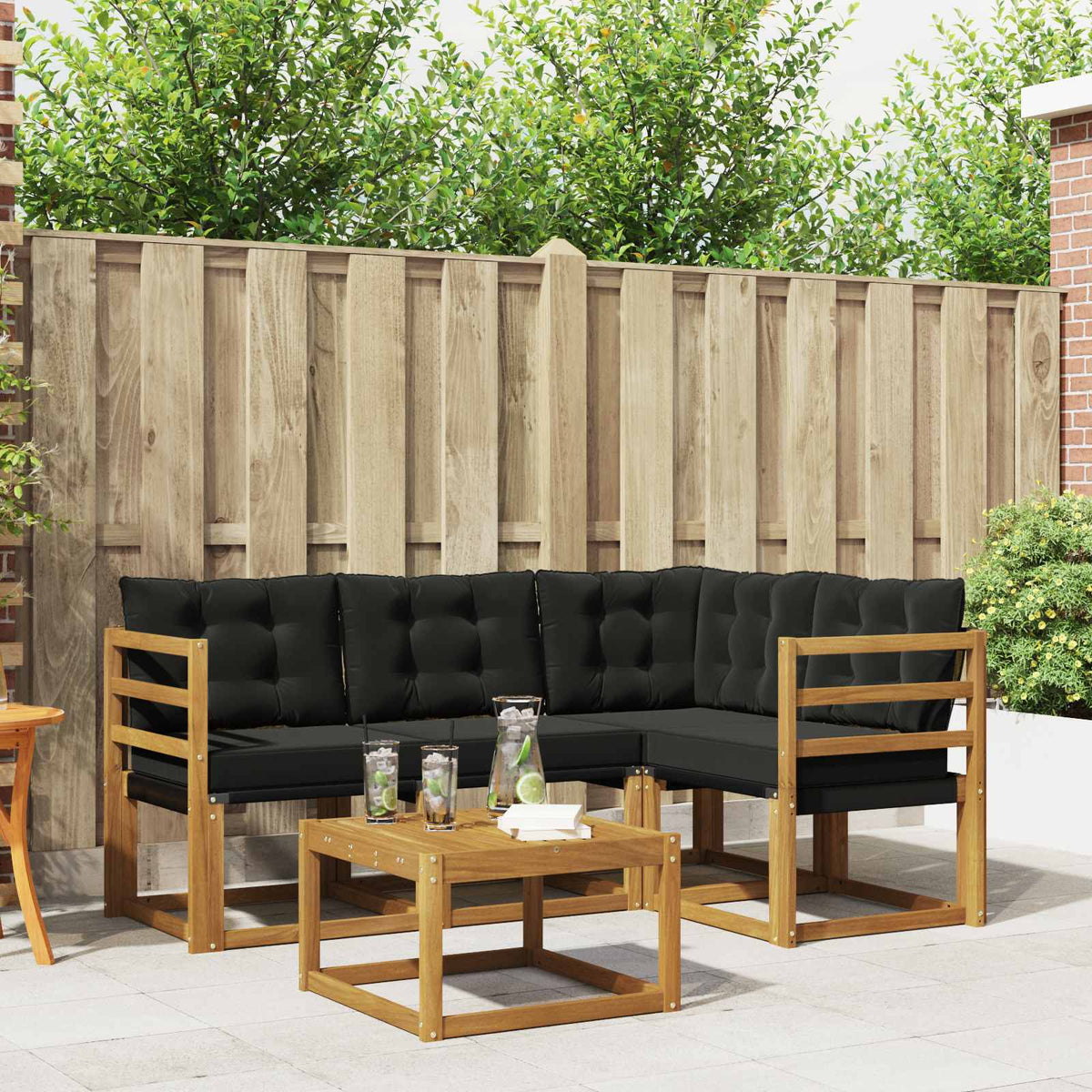 Buiten bankenset met kussen 5 pcs Natuurlijk en Zwart is nu te koop bij PeponiXL, paradijselijk wonen!