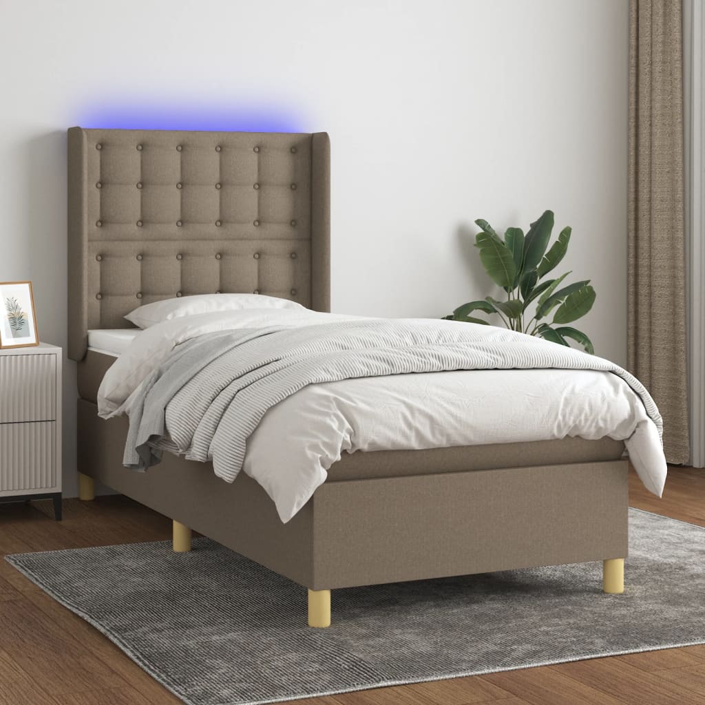 Boxspring met matras en LED stof taupe 80x200 cm is nu te koop bij PeponiXL, paradijselijk wonen!