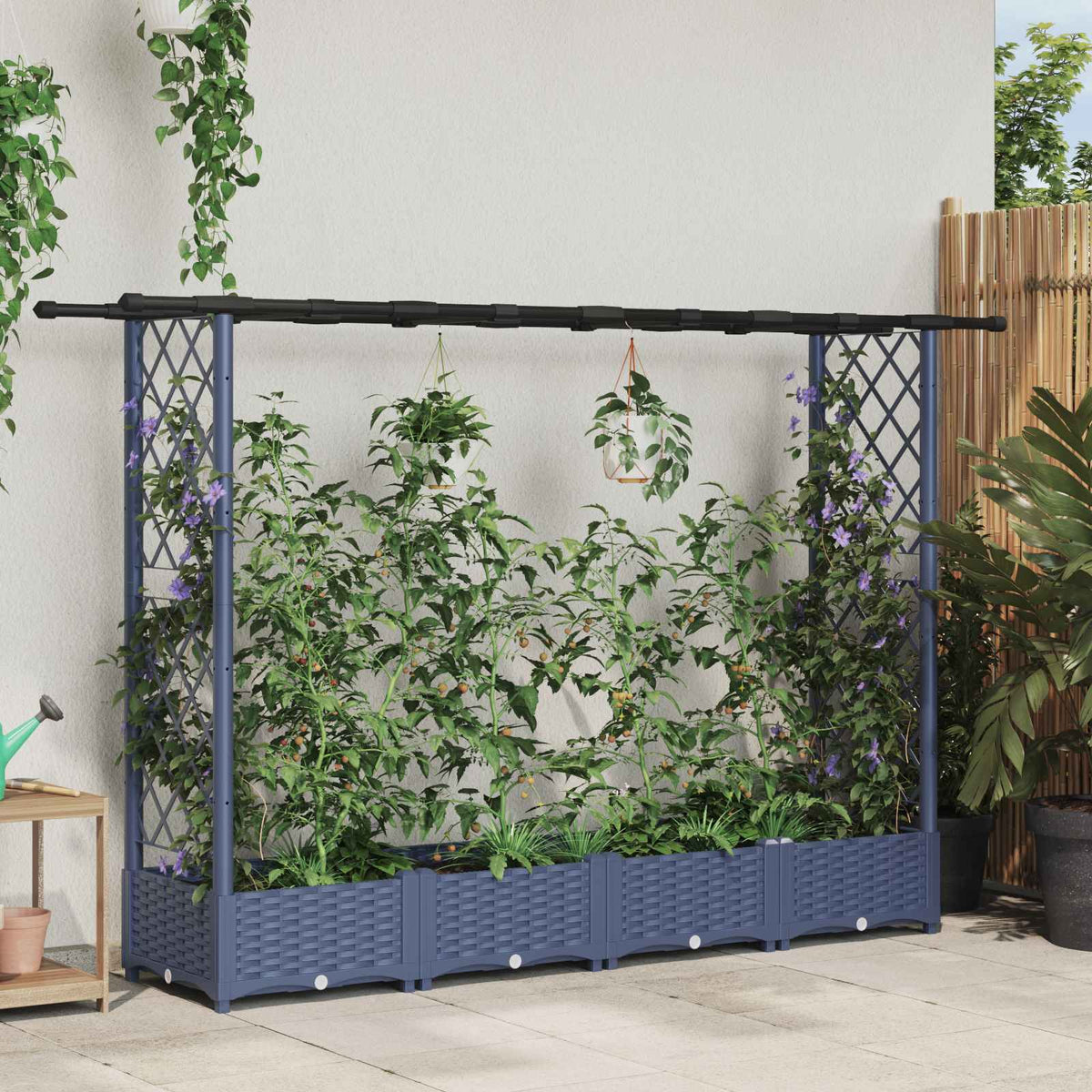 Verhoogd Bed met Trellis en Dak Grijs 203 x 40 x 121 cm PP is nu te koop bij PeponiXL, paradijselijk wonen!