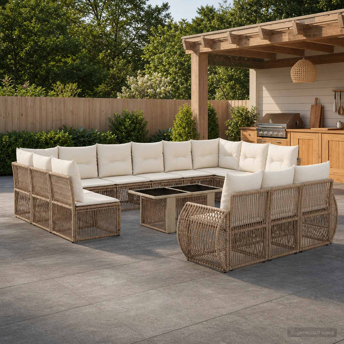 Tuinbankenset 14 st Beige en Crème Wit poly rattan is nu te koop bij PeponiXL, paradijselijk wonen!