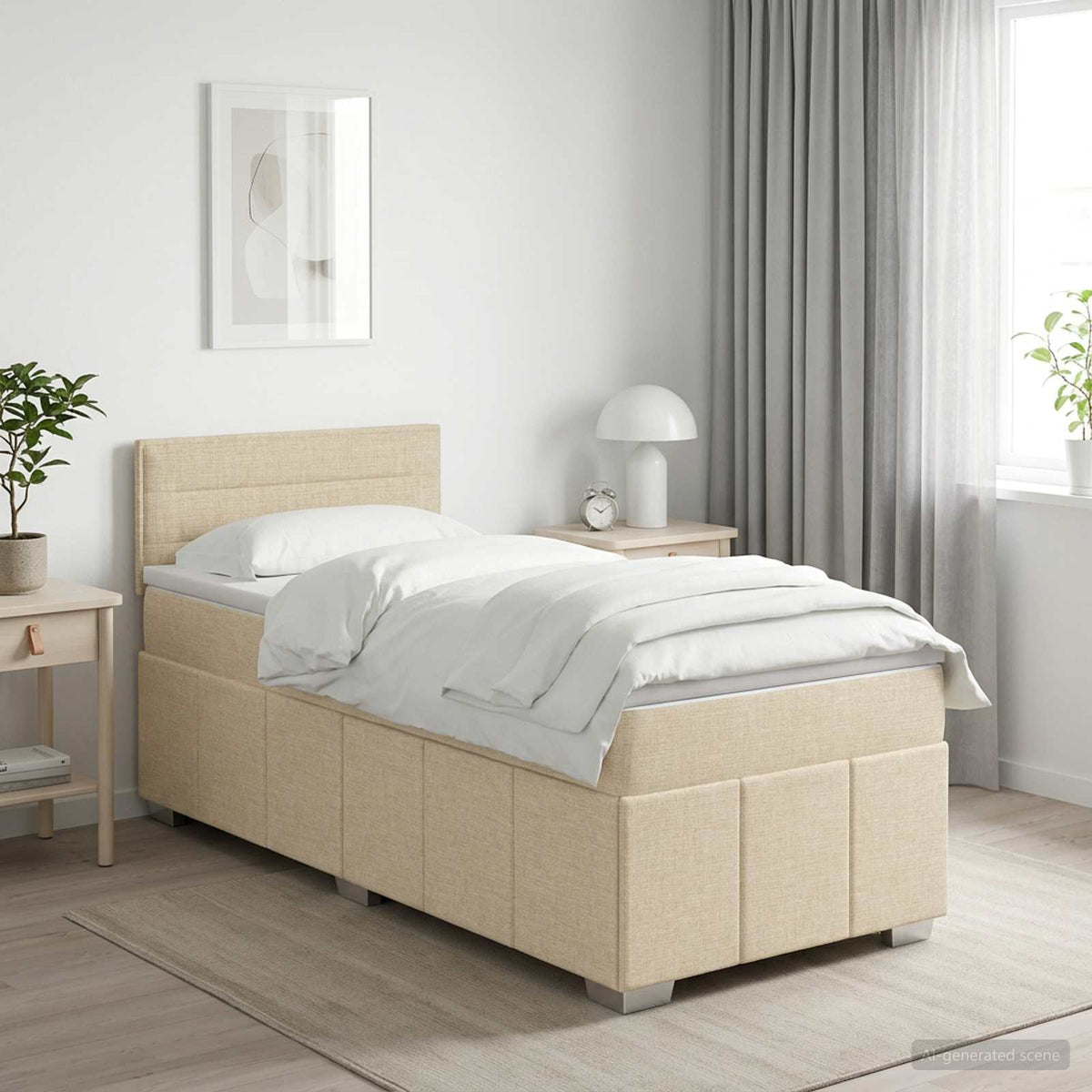 Boxspringbed met matras Crèmekleurig 100 x 200 cm Stof is nu te koop bij PeponiXL, paradijselijk wonen!