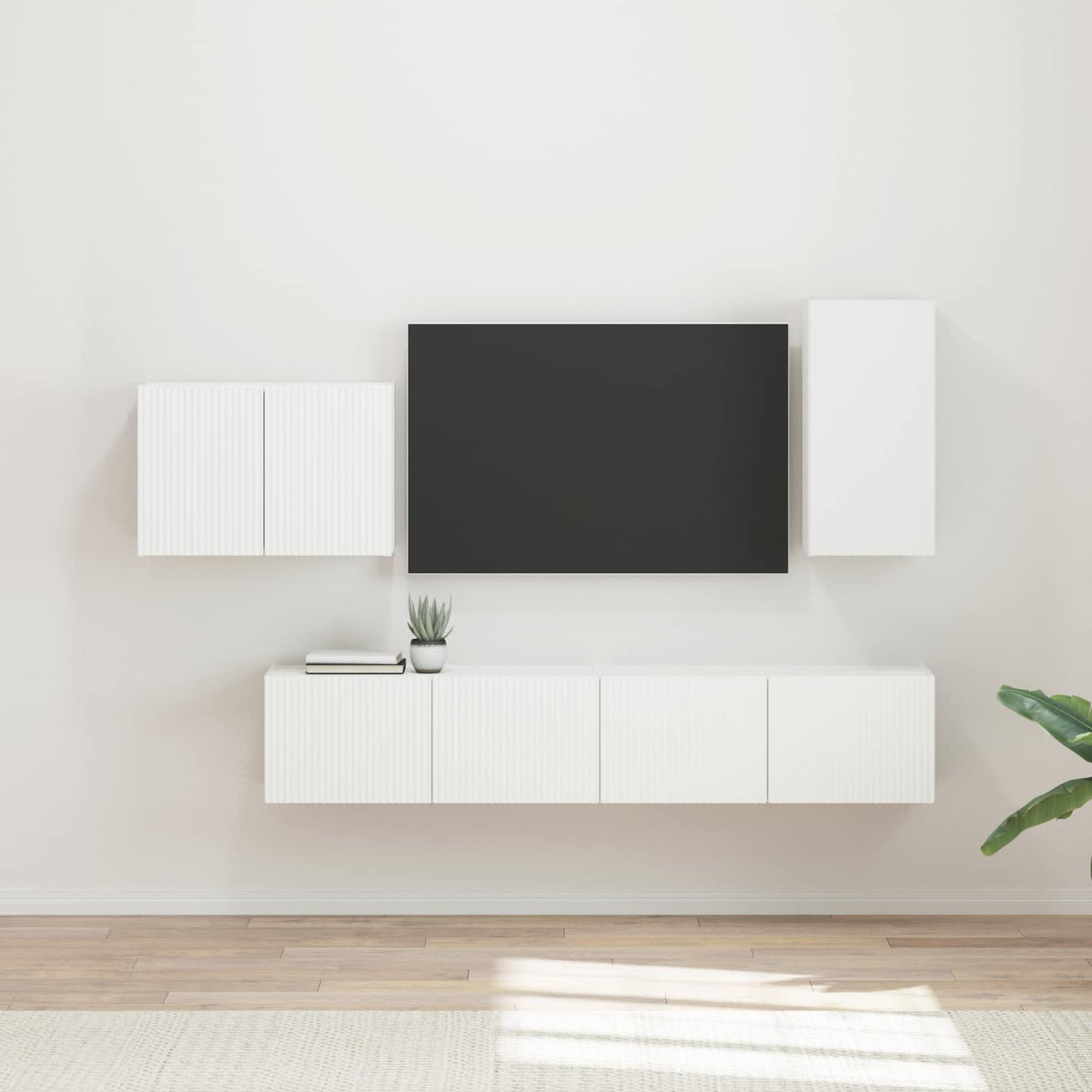 TV Wandkast Set Wandgemonteerd 4 pcs Wit Bewerkt hout is nu te koop bij PeponiXL, paradijselijk wonen!