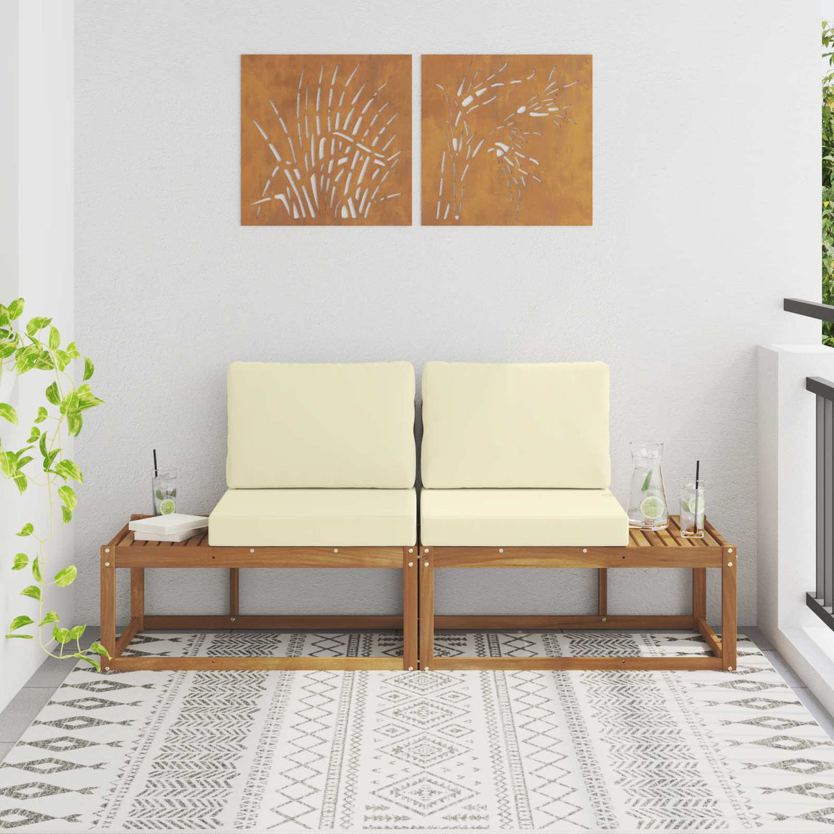 Buiten Eind Sofa 2 Stuk Natuurlijk en Crème Massief Acaciahout is nu te koop bij PeponiXL, paradijselijk wonen!