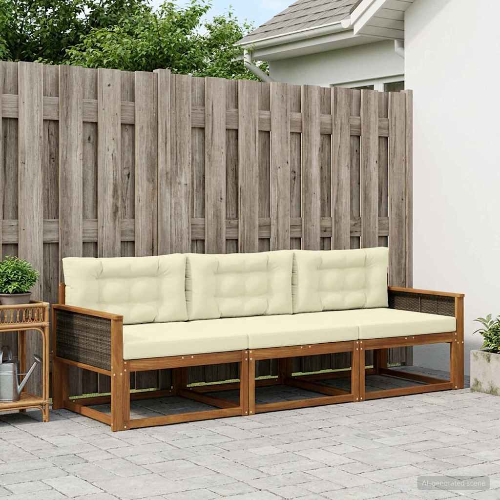 Buiten bankenset met kussen 3 pcs Natuurlijk en Crème is nu te koop bij PeponiXL, paradijselijk wonen!