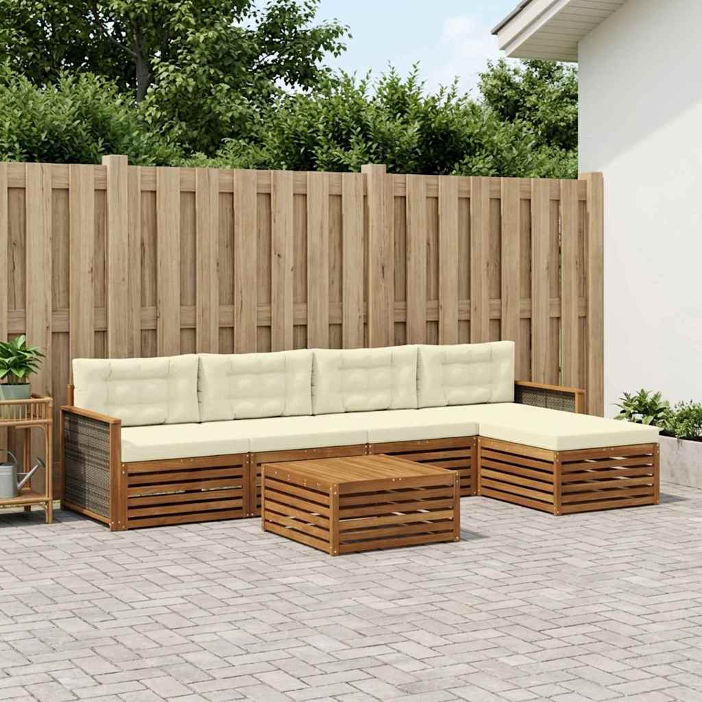 Buiten bankenset met kussen 6 pcs Natuurlijk en Crème is nu te koop bij PeponiXL, paradijselijk wonen!