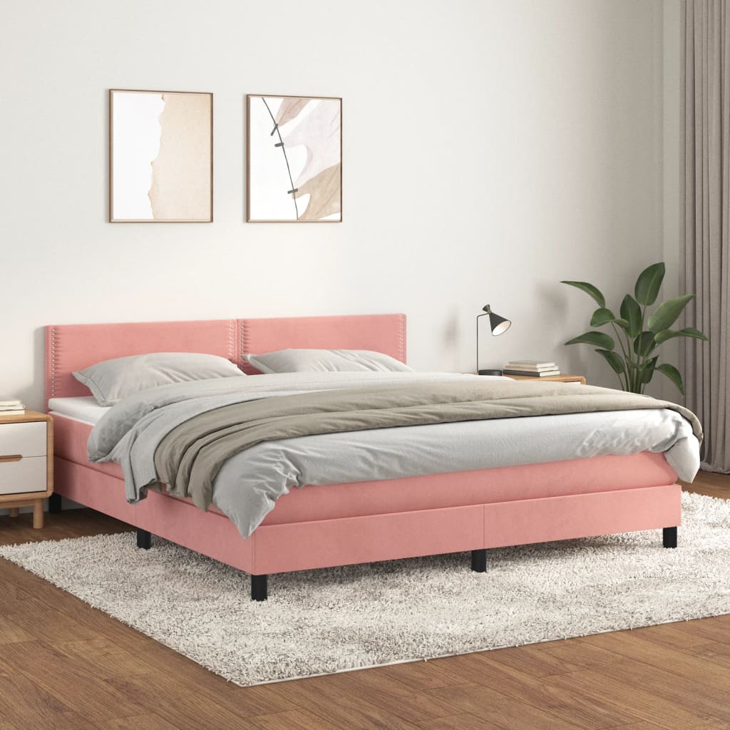 Boxspring met matras fluweel roze 180x200 cm is nu te koop bij PeponiXL, paradijselijk wonen!