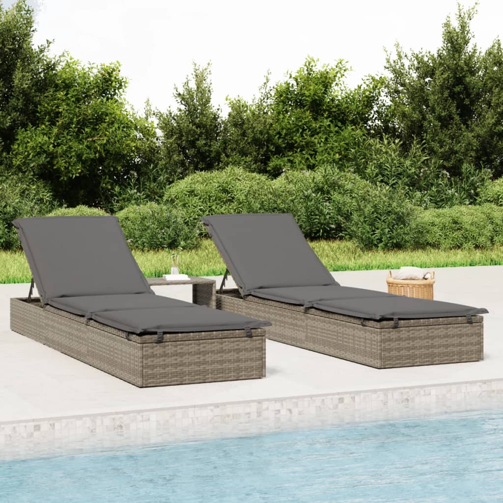 Ligbedden 2 st met tafel poly rattan grijs is nu te koop bij PeponiXL, paradijselijk wonen!