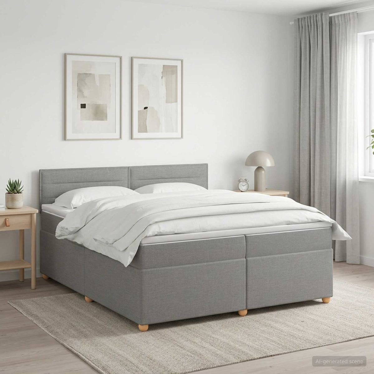 Boxspringbed met matras Lichtgrijs 200 x 200 cm Stof is nu te koop bij PeponiXL, paradijselijk wonen!