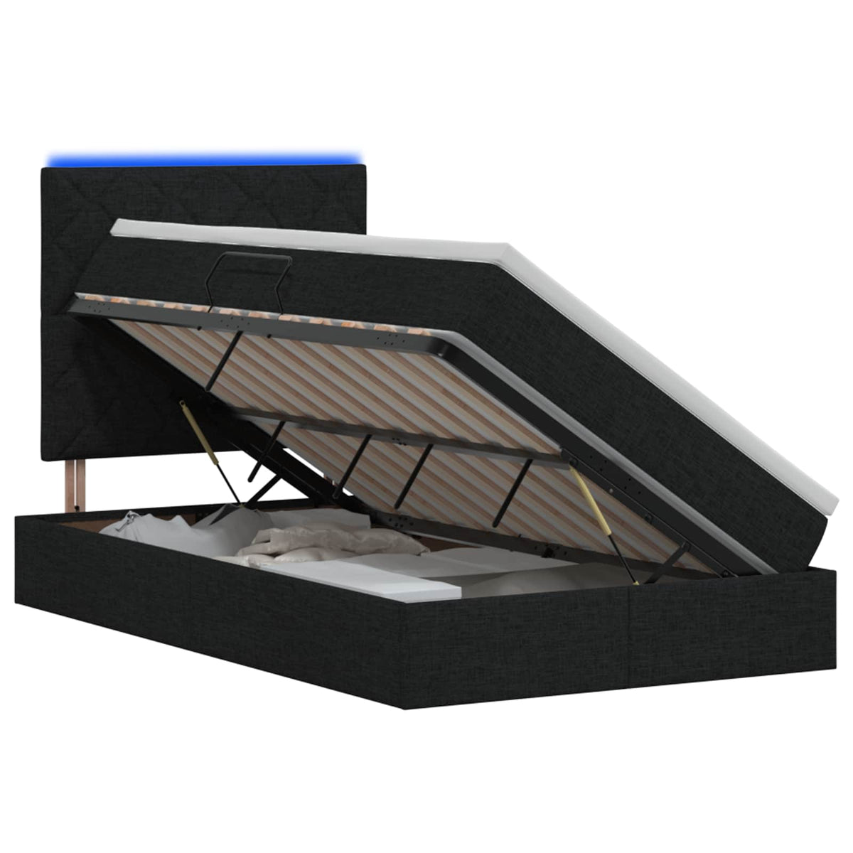 LED Opslagbed met Matras Zwart 120 x 200 cm Stof is nu te koop bij PeponiXL, paradijselijk wonen!