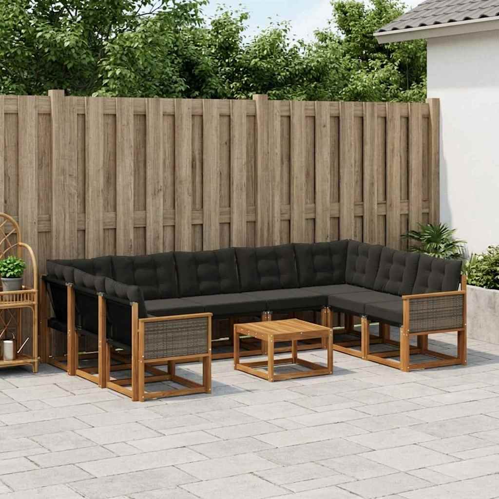 Buiten bankenset met kussen 10 pcs Naturel en Zwart is nu te koop bij PeponiXL, paradijselijk wonen!
