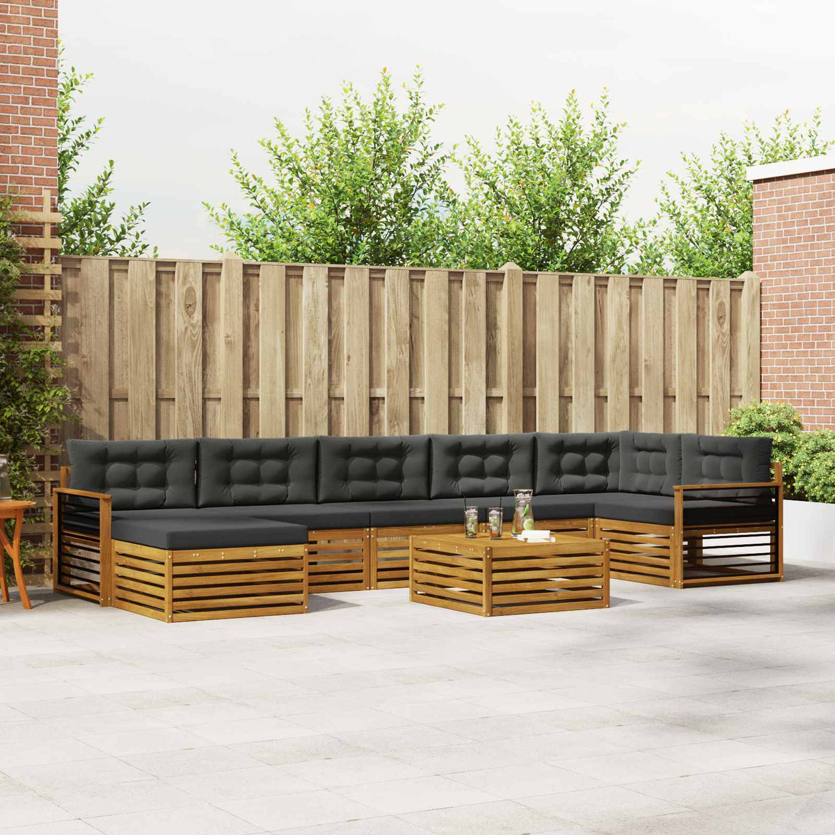 Buiten bankenset met kussen 8 pcs Natuurlijk en Antraciet is nu te koop bij PeponiXL, paradijselijk wonen!