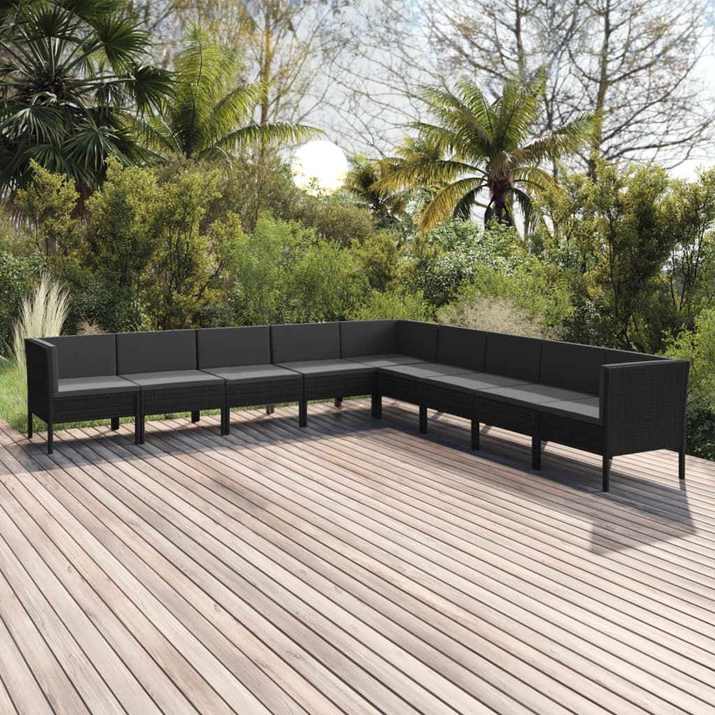 9-delige Loungeset met kussens poly rattan zwart is nu te koop bij PeponiXL, paradijselijk wonen!