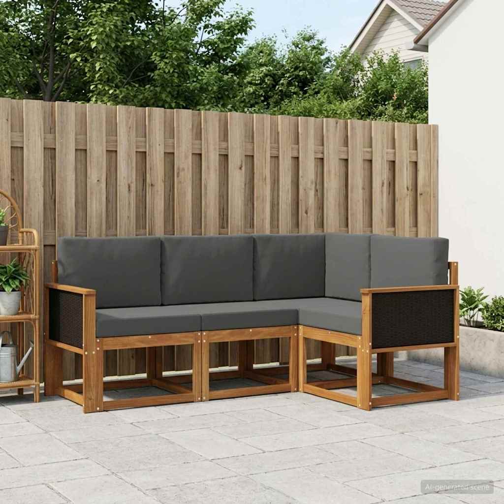 Buiten bankenset 4 pcs Natuurlijk en Antraciet Polyester is nu te koop bij PeponiXL, paradijselijk wonen!