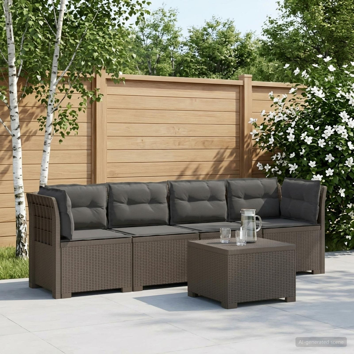 4-Persoons Tuin Sofa met Kussens Rieten Look PP Lichtgrijs is nu te koop bij PeponiXL, paradijselijk wonen!