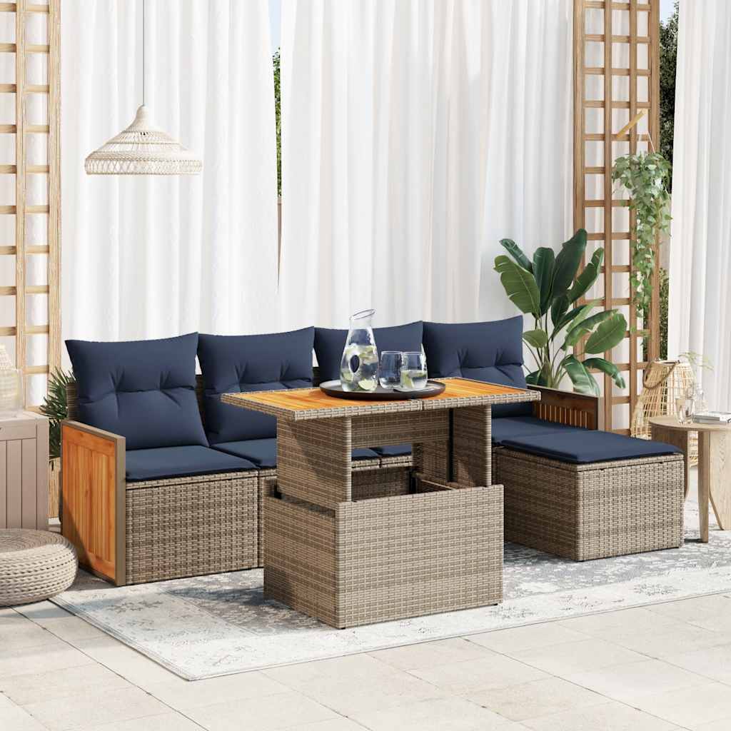 6-delige Loungeset met kussens poly rattan acacia grijs is nu te koop bij PeponiXL, paradijselijk wonen!