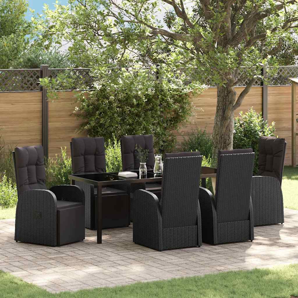 Tuin eettafelset met kussen 7 pcs Zwart poly rattan is nu te koop bij PeponiXL, paradijselijk wonen!
