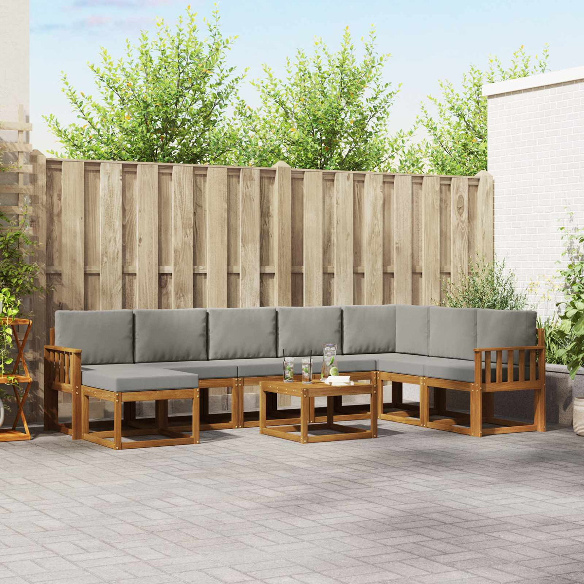Buiten bankenset met kussen 9 pcs Natuurlijk en Lichtgrijs is nu te koop bij PeponiXL, paradijselijk wonen!