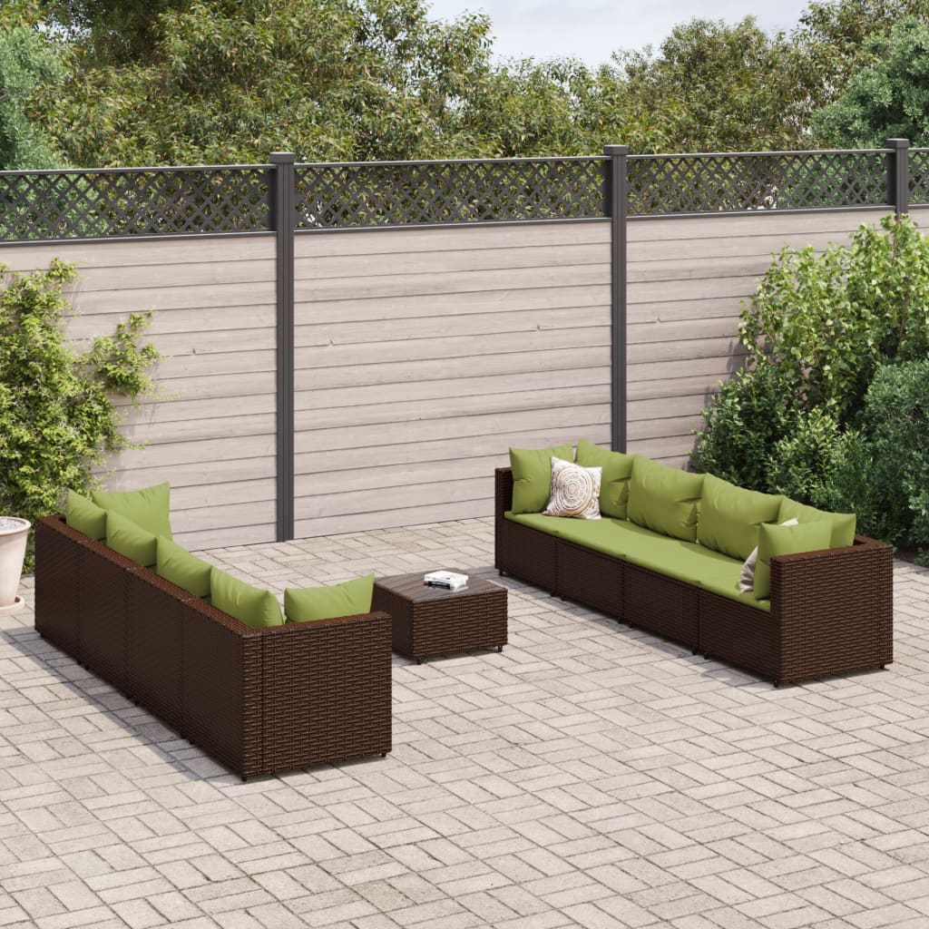 9-delige Loungeset met kussens poly rattan bruin is nu te koop bij PeponiXL, paradijselijk wonen!