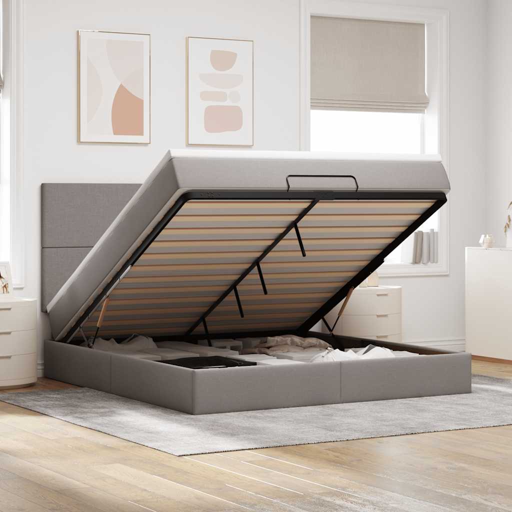 Ottoman bed met matras en LED's 180x200cm stof taupe is nu te koop bij PeponiXL, paradijselijk wonen!