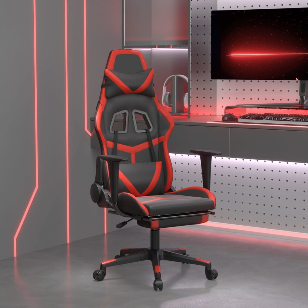 Gamestoel met voetensteun kunstleer zwart en rood is nu te koop bij PeponiXL, paradijselijk wonen!