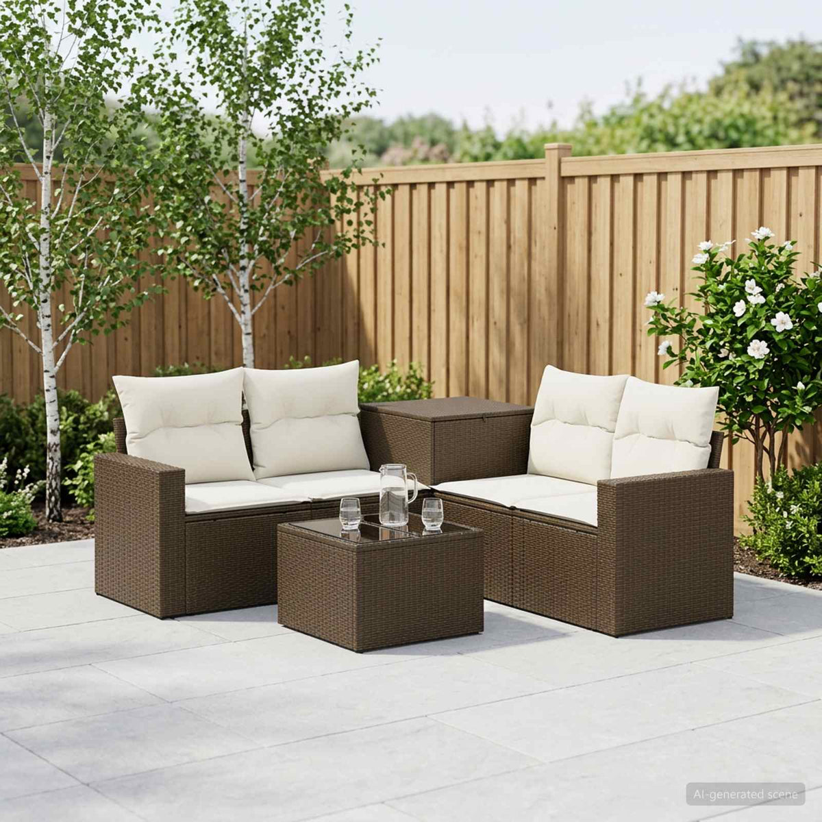 Bankstel 6 st Bruin en Crème Wit Poly Rattan en Staal is nu te koop bij PeponiXL, paradijselijk wonen!