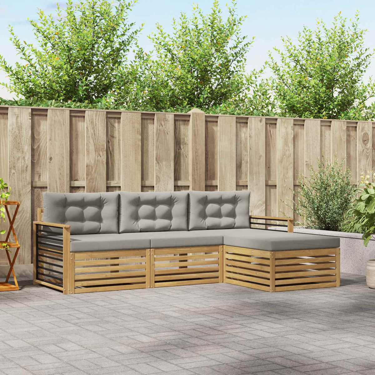 Buiten bankenset met kussen 4 pcs Wit en Lichtgrijs Polyester is nu te koop bij PeponiXL, paradijselijk wonen!