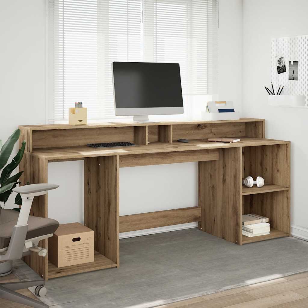 Bureau met LED-verlichting 200x55x91 cm hout artisanaal eiken is nu te koop bij PeponiXL, paradijselijk wonen!